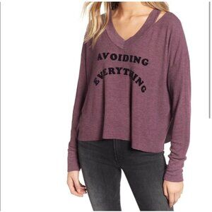 Wildfox "Avoiding Everything" Purple V-Neck Long Sleeve Sweater XS Womens